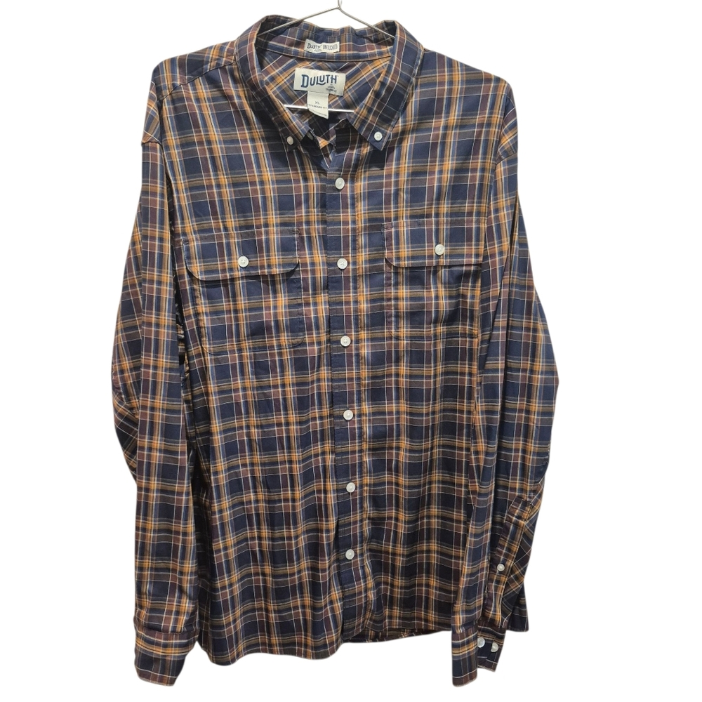 Duluth Trading Untucked Size XL Standard Fit Plaid Button Front Shirt Long Sleev